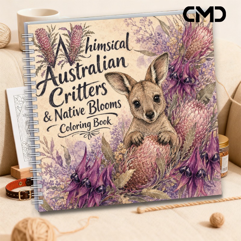 TEMU 1pc 20×20cm Wirebound 24-page Single-sided Printed Advanced Stress- Coloring Book, Whimsical Australian Critters & Theme, Exquisite Pages For