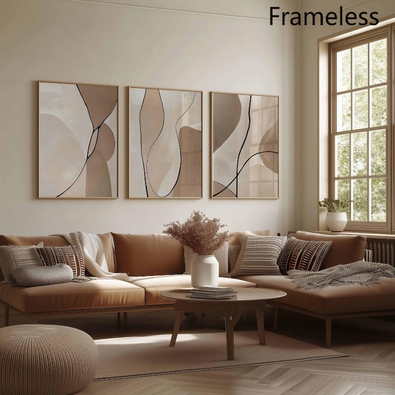 TEMU 2d Flat, 3pcs Neutral Beige Abstract Art Print Prints Modern Abstract Line Shapes Modern Decor Festival Gift, Living Room, Bedroom, Office,