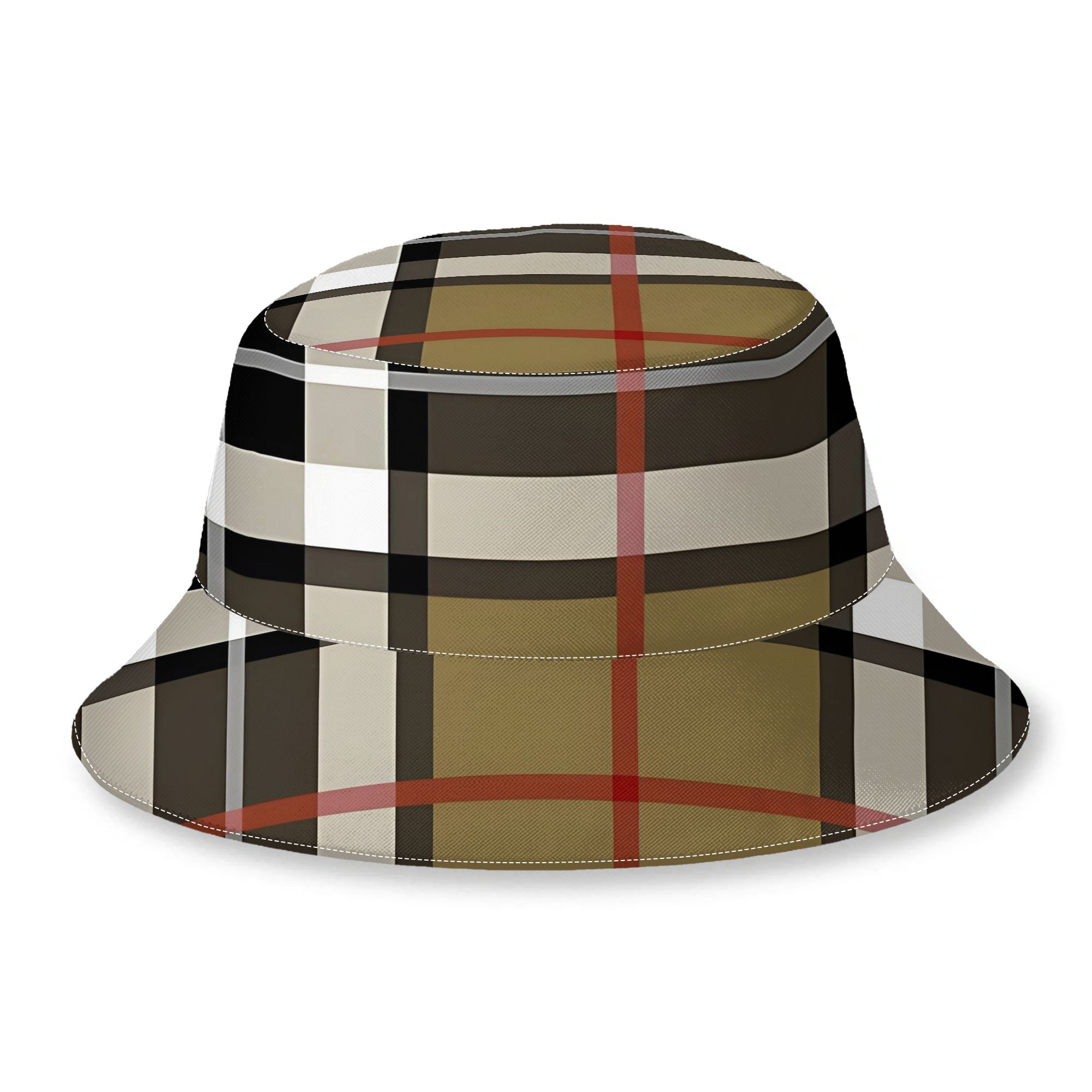 TEMU 1pc Men' Tartan Bucket Hat - Brown Cream Beige Check Plaid Cap, Classic Scottish Suitable For Outdoor, Daily Wear & Casual Headwear, For - Use,