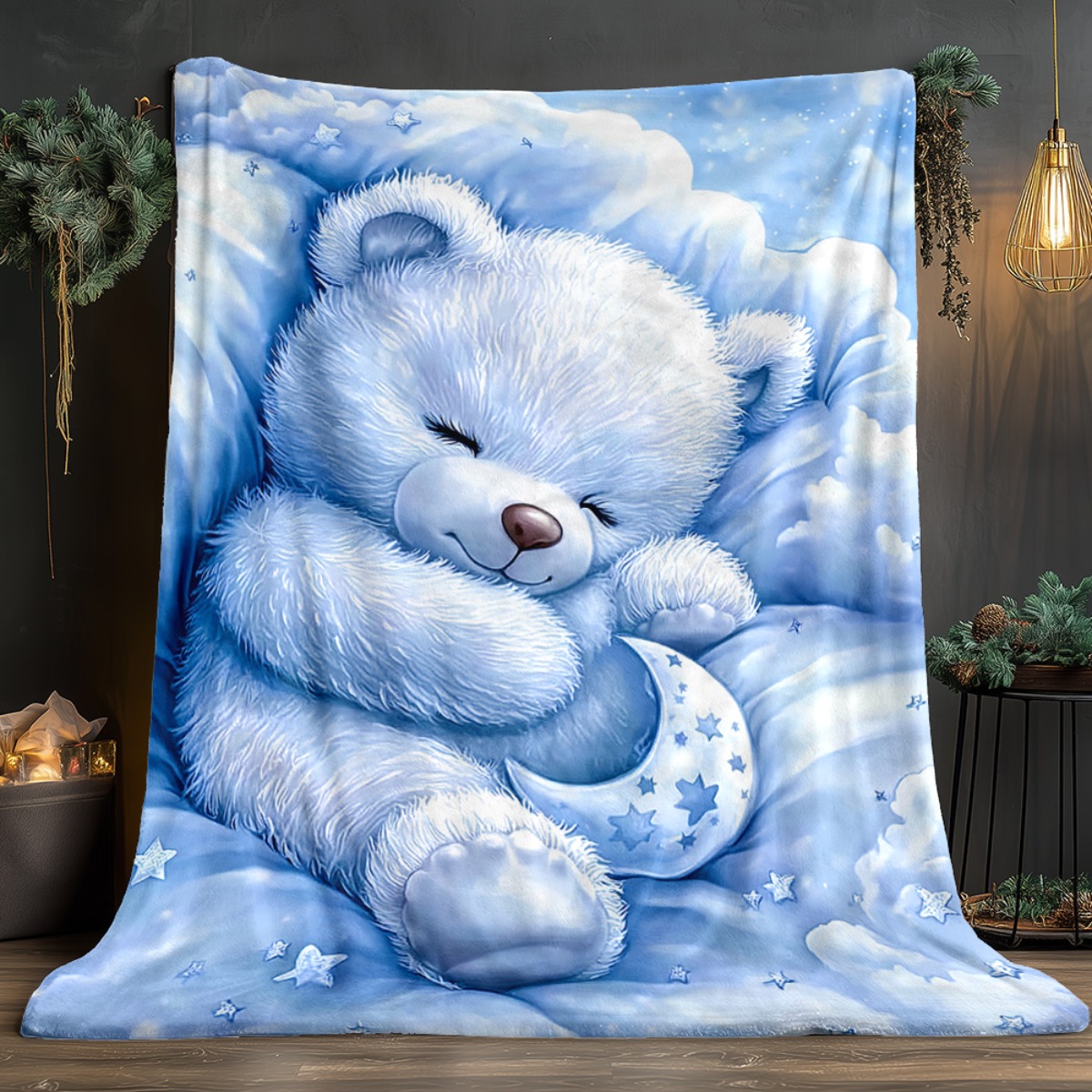 TEMU A Cute Teddy Bear Portable Blanket - Soft Flannel Bed Cover, Suitable For Travel, Camping, Sofa, And Bed - Lightweight Teddy Bear Printed