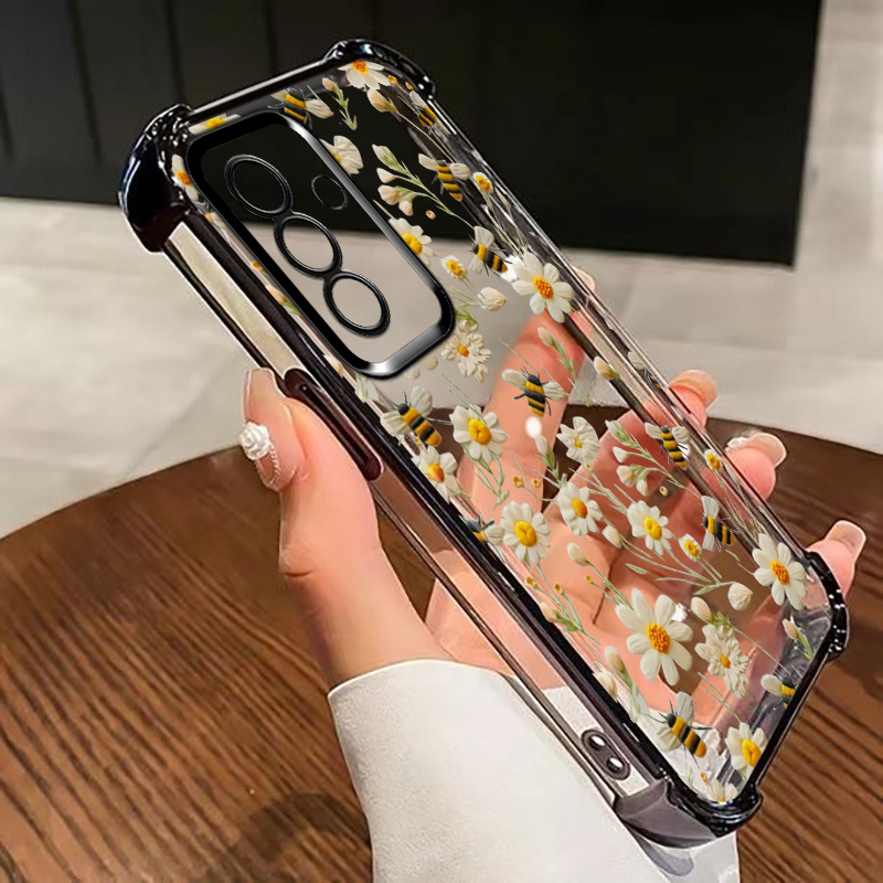 TEMU Phone Case: For A57 5g 4 Anti Fall Corners Phone Case With Honeybee And Daisy Pattern And Best Gift Elements