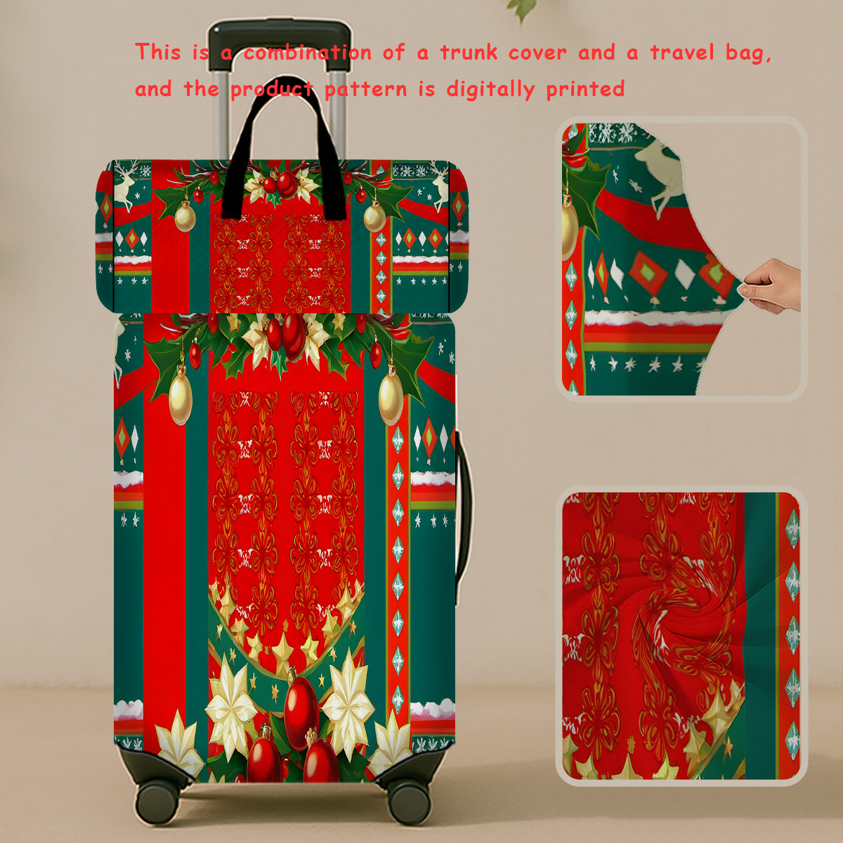 2pcs Christmas Printed Pattern Luggage Set with Travel Bag