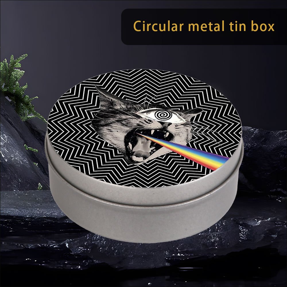 1pc, une boîte à métal ronde avec motif de chat de style   amusant, un mini conteneur de rangement portable à couvercle, une boîte de rangement rectangulaire en métal, fabriquée en matériau métallique durable,   pour une utilisation en voyage,   pour   de   objets   les médiators de guitare