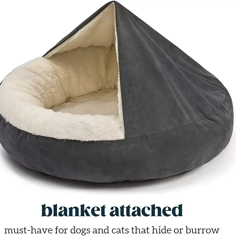 1pc sack bed with hood plush cat cave cuddler polyester fiber fill non slip bottom machine washable calming pet bed for small to medium dogs and cats pet bed cozy cat enclosure soft velvet texture Product details 0