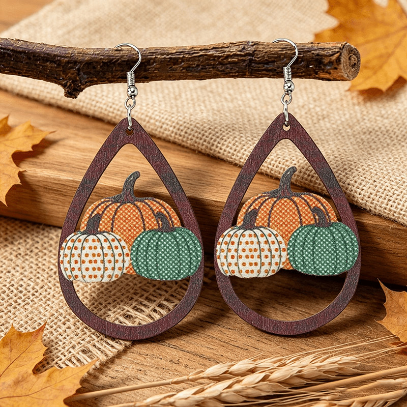Thanksgiving Creative Polka Dot Pumpkin Water Drop Earrings