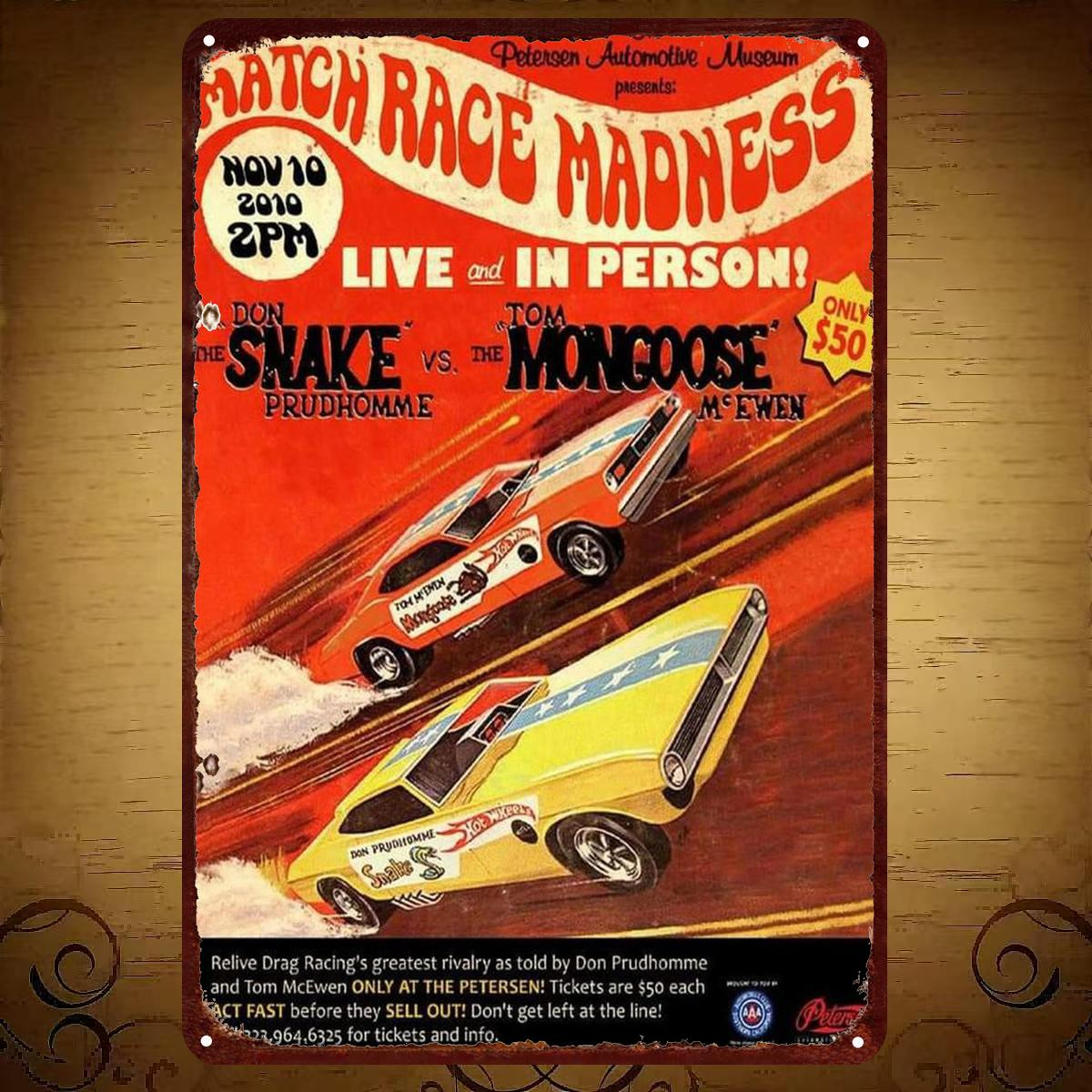 TEMU 2D Plat 1pc, "Folie de Course de Match Vintage : En Direct ! Vs. Drag Racing Jouet en Boîte d'Art – Décor de Mur en Fer 8×12 Pouces"