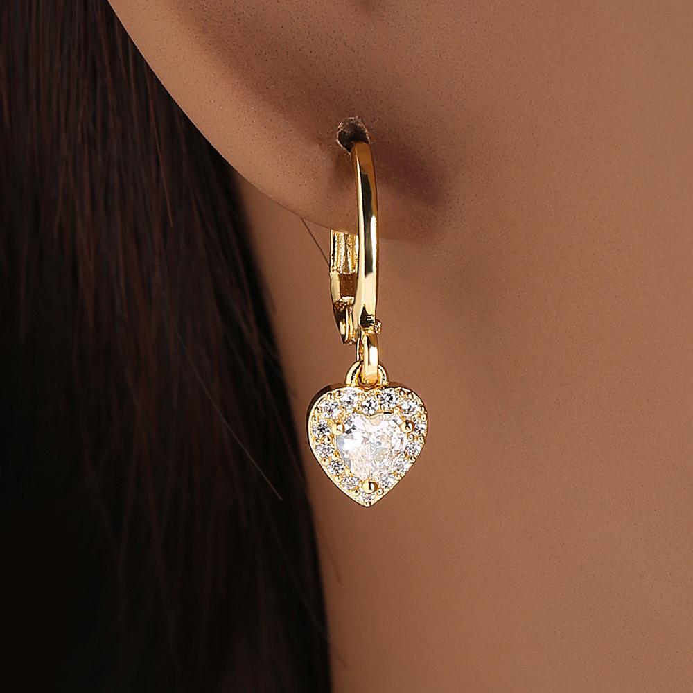 Heart-shaped Full-set Synthetic Synthetic Zirconia Pendant Hoop Earrings