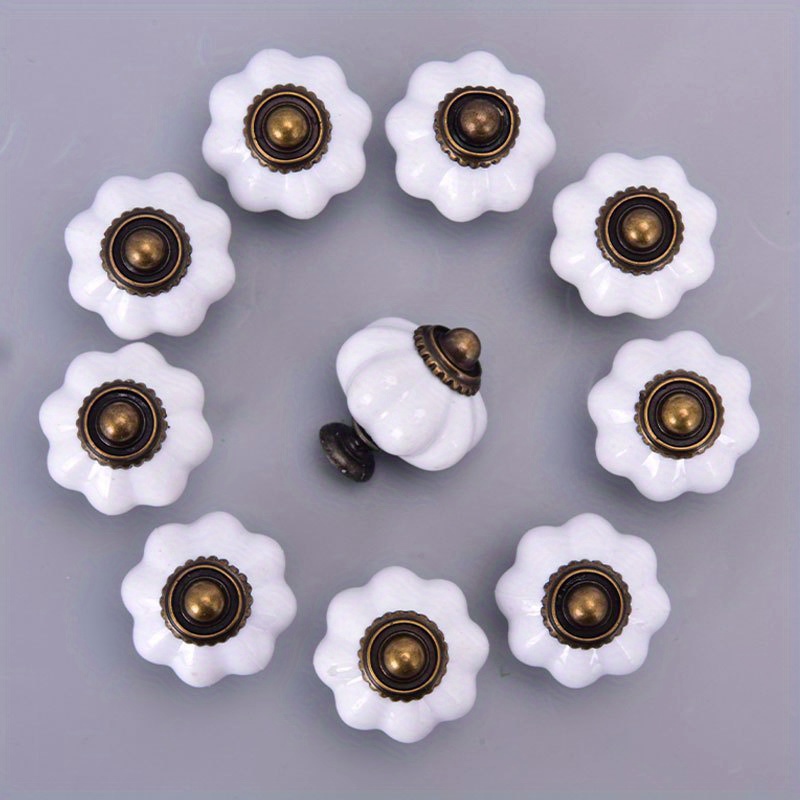 

10pcs Vintage Pumpkin-shaped Alloy Pull Knobs For Drawers And Cupboards, Matte , White - 30x35mm, Door Knobs, Furniture Handle