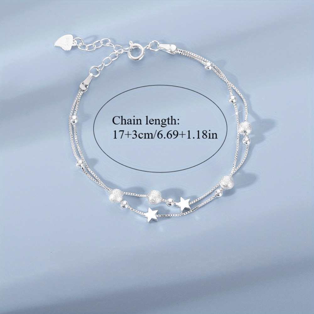 925 Sterling Silver Double Layer Star Bracelet, Minimalist Gift