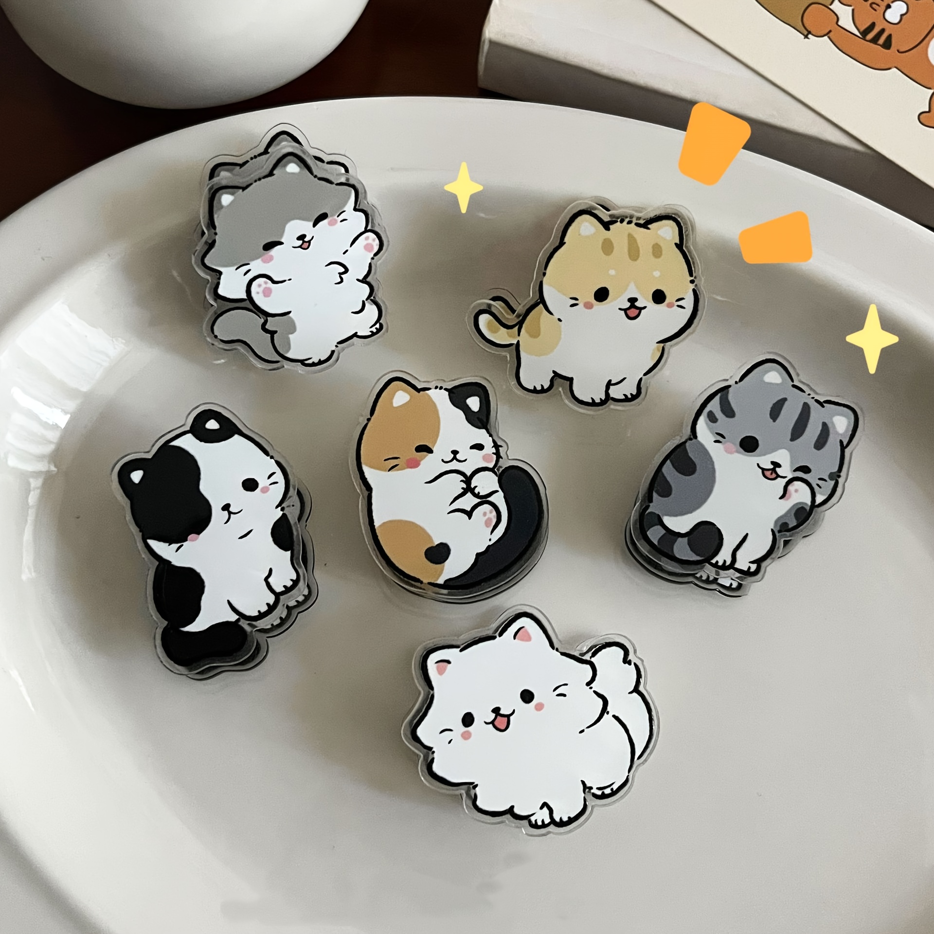TEMU 6pcs Cute Kitten Pet Memo Clips And File Folders - For Fastening And Bag Sealing, Suitable For Pet Lovers And Student Teens, Cartoon Style With