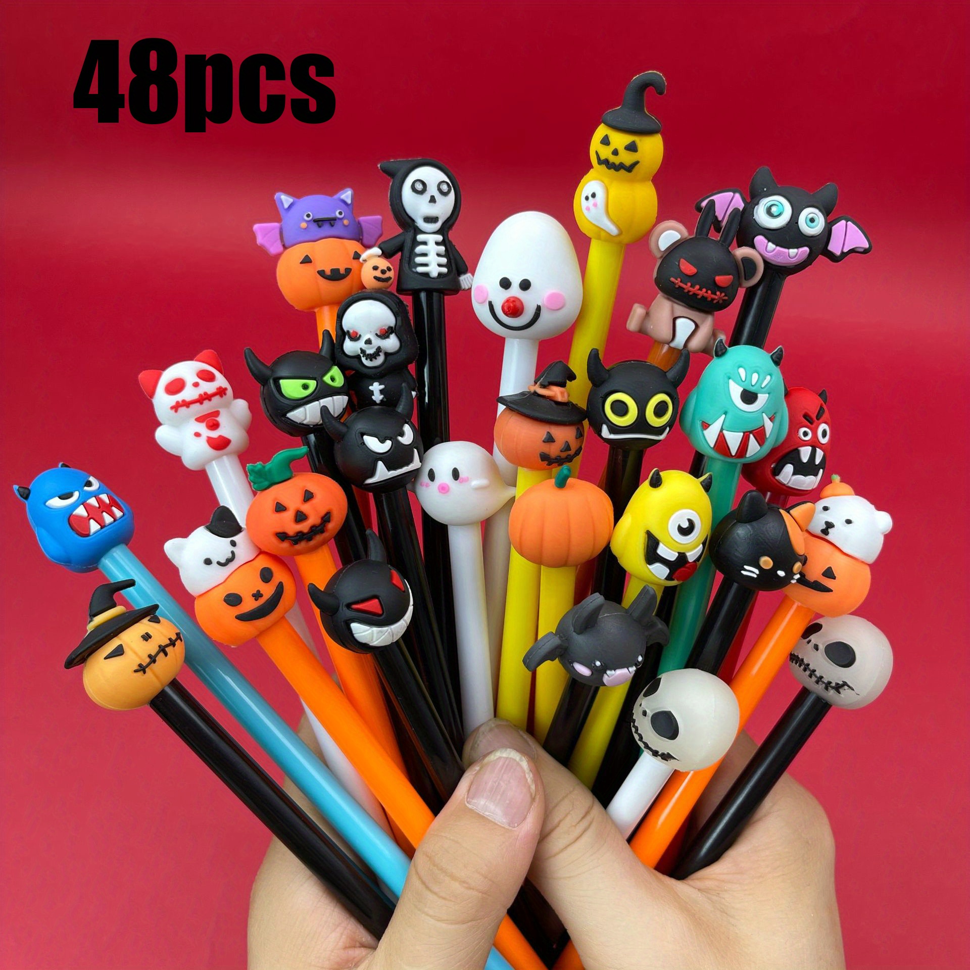 TEMU Random Style 48pcs Kawaii Halloween Gel Pen Cute Christmas Tree Reindeer Santa Snowman Gift 0.5mm Black Neutral Pens School Office Stationery