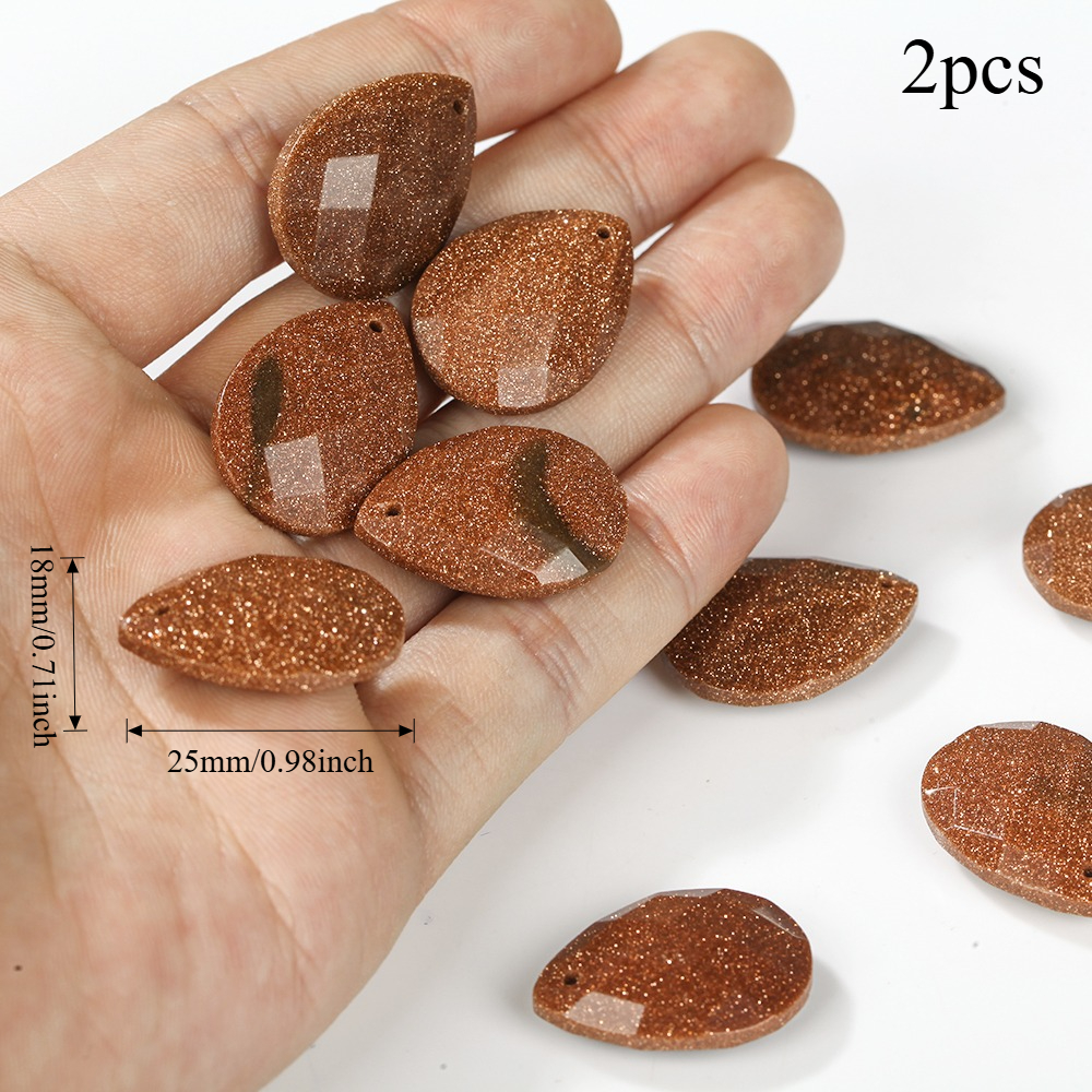 TEMU 18x25mm 2pcs Golden Sandstone Natural Stone Pendant Shape Loose Pendant For Making Additions