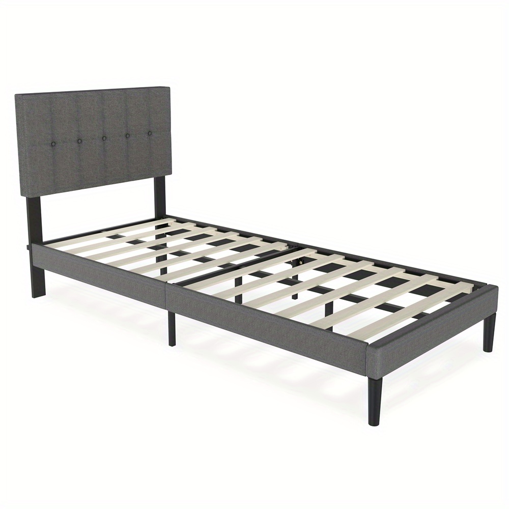 Image of Upholstered Bed, Dark Grey/light Grey, 90 X 200 Cm/140 X 200 Cm/160 X 200 Cm, Bed Frame With Buttons, Platform Bed Frame With Upholstered Linen Headboard, Wooden Slat Support