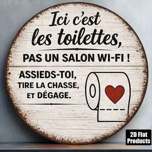 design plat 2d. impression sur bois. 1 panneau rond avec une plaque vintage restroom slogan, un panneau décoratif avec , idéal pour la décoration de salle de bain, la décoration de bar à domicile, la décoration de café, ou cadeau.