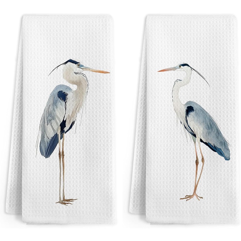 TEMU 2pcs 18x26 Heron Crane Towels, Farmhouse Rustic Birds Hand Towels, Vintage Minimalist Heron Birds Hand Dish Tea Towel For Kitchen Bathroom Decor