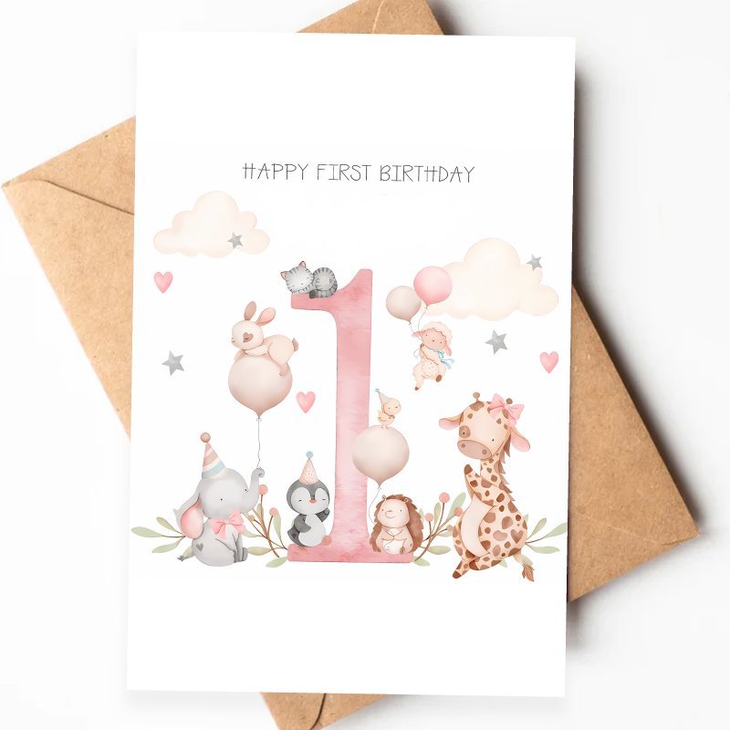 

1pc Animal Themed 1st Birthday Card For Girls, Ideal For Valentine's Day, Birthday, Anniversary, , Good Luck, Christmas Winter Gift For Daughter, Granddaughter, Niece