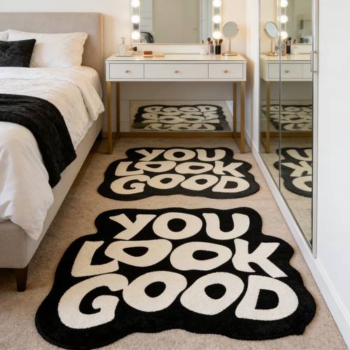 instagram black and white letter rug on an irregular pattern creative fun plush rug with an artistic and living room sofa area bedroom or bedside a modern minimalist