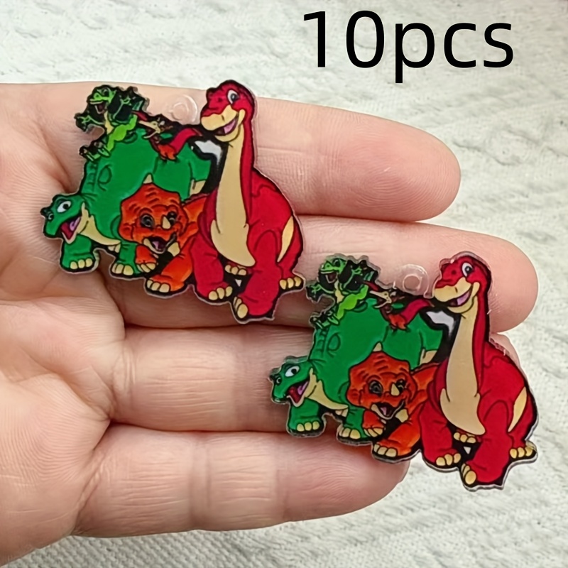 TEMU 10pcs Acrylic Cartoon Dinosaur Charms - And Red Fun Dinosaur Pendants, Jewelry, Earrings, Keychains - High-quality Animal Theme Craft Supplies,