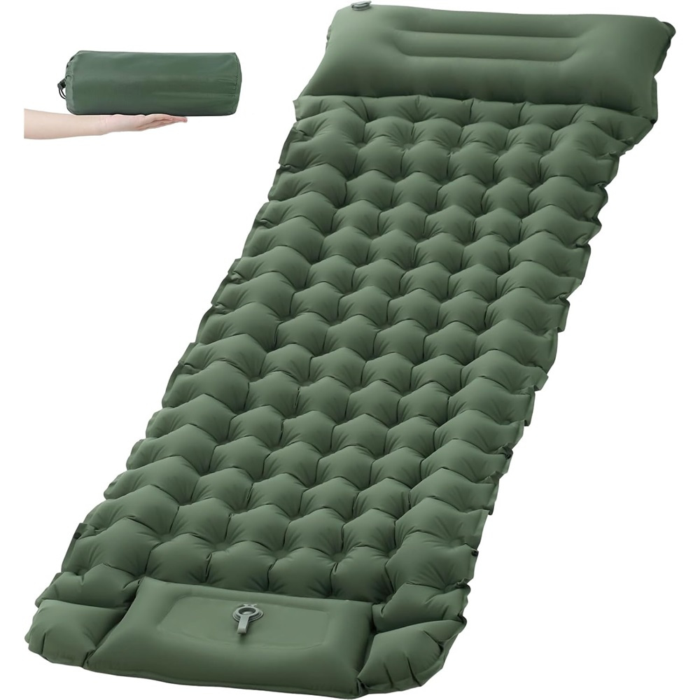 E-shop Aufblasbare Campingmatte, 10 cm Dicke mit integrierter Fußpumpe, Luftmatratze mit Kissen für Rucksacktouren, Camping Wandern