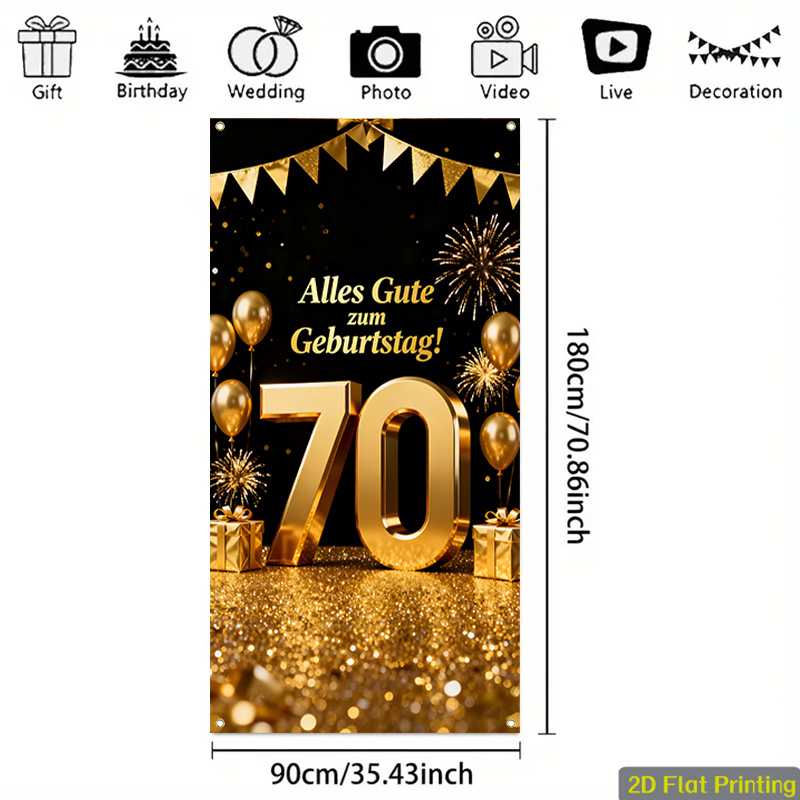 Image of 2d Flat, 2d Flat-banners-1pc German Happy 70th Birthday Theme Designsuitable For Party Decoration, Indoor/ Outdoor Use, Birthday And , Birthday Party Decoration, 2d Flat