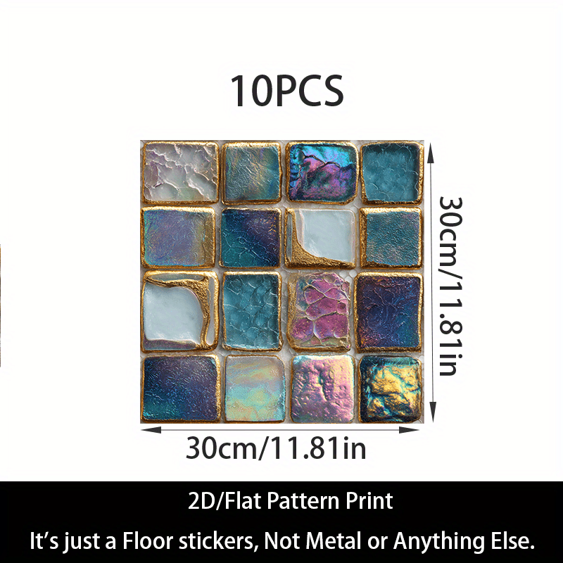 TEMU 10pcs Self-adhesive Removable Pvc Floor & Wall Tiles Suitable For Kitchen Splash Walls, Floor Stickers, Removable Vinyl For Dorm Renovations,