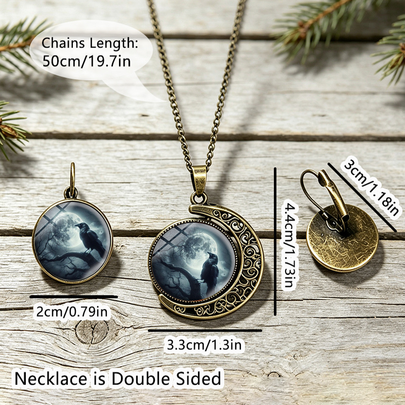 3pc Raven on Dead Tree Moon Night Jewellery Set
