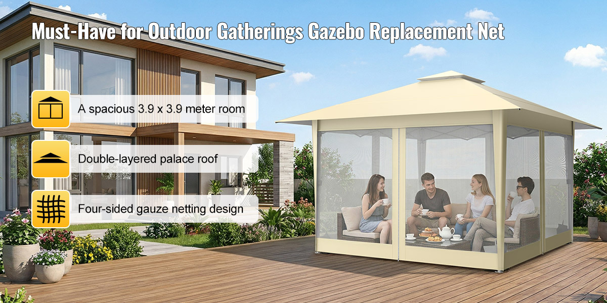 LOEFME 3.9x3.9m Сгъваем палатка-беседка с 4 подвижни странични панела и чанта за носене - Моментално сгъваем навес за външна градина, тераса, парти, пикник, къмпинг