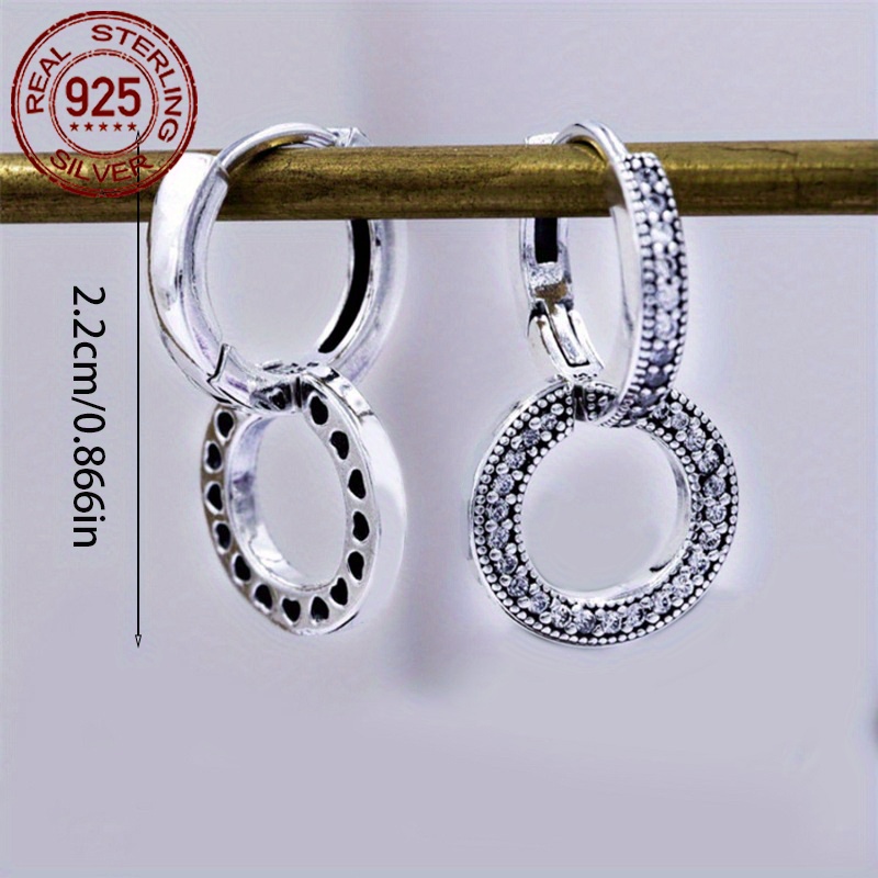 925 Sterling Silver Circle Earrings with Zirconia for Women
