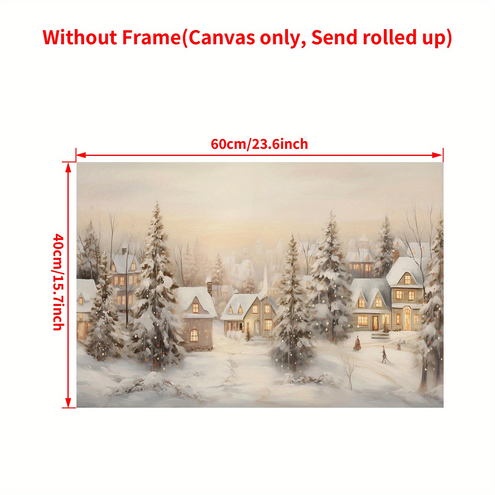 TEMU 2d Flat, 1pc Vintage Snow Scene Canvas Poster - High-definition Print Showcasing A , Pine Trees, And A Snowy Winter Scene - Beige, Brown, White,