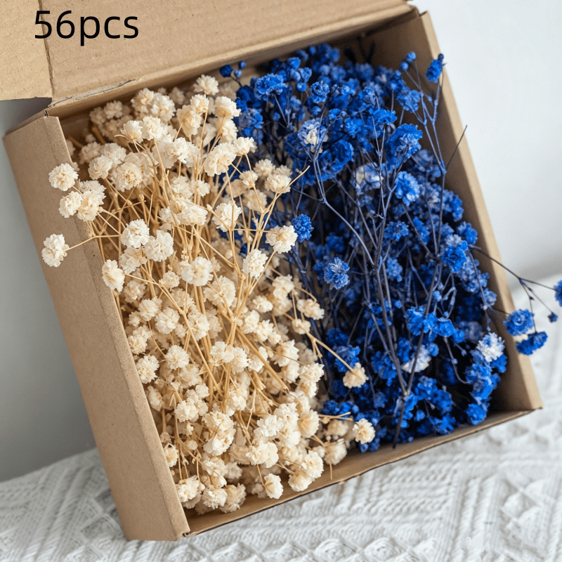 TEMU 56 pièces de gypsophile ciel étoilé vintage français à soi- - Bleu et blanc, convient pour , accessoires de mariée, centres de table, Noël,