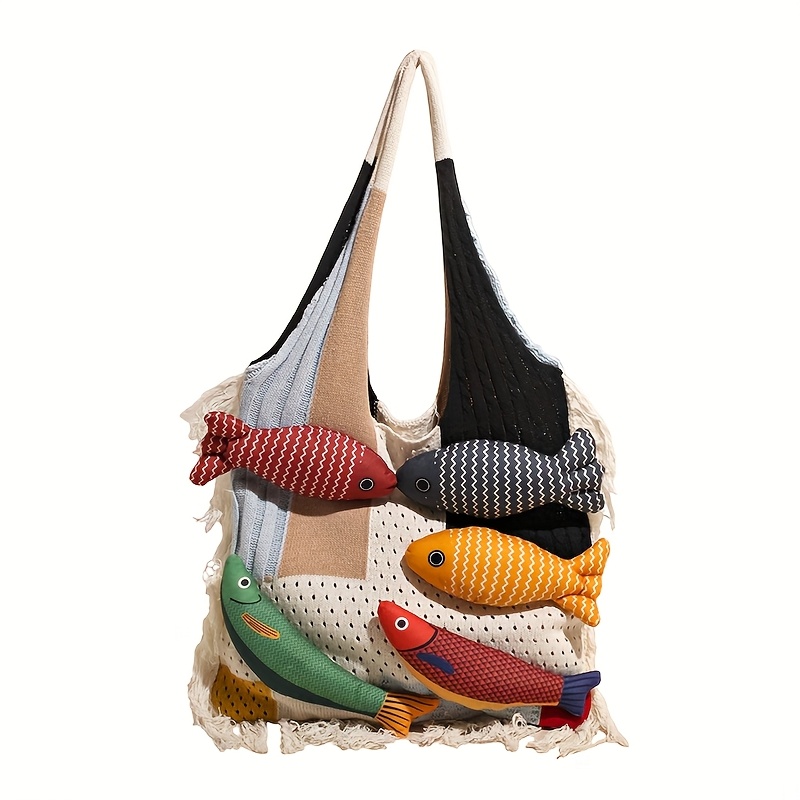 Image of Women Woven Beach Tote Bag Stylish Animal Print Shoulder Bag With Lace Detail