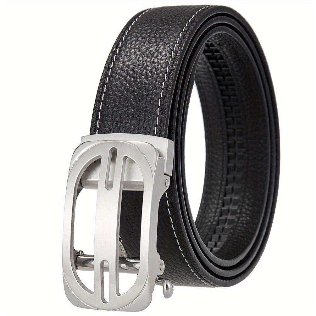 Men's Automatic Buckle Belt Faux Leather with Textured Square Pattern