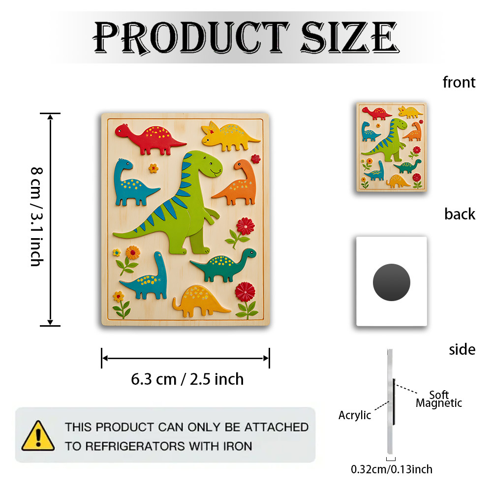 TEMU 1pc Dinosaur Jigsaw Puzzle Magnet - Dino With & Floral Suitable For Kids, Acrylic Puzzle For Fridge, Tabletop Play, Birthday Gifts For And, Dino