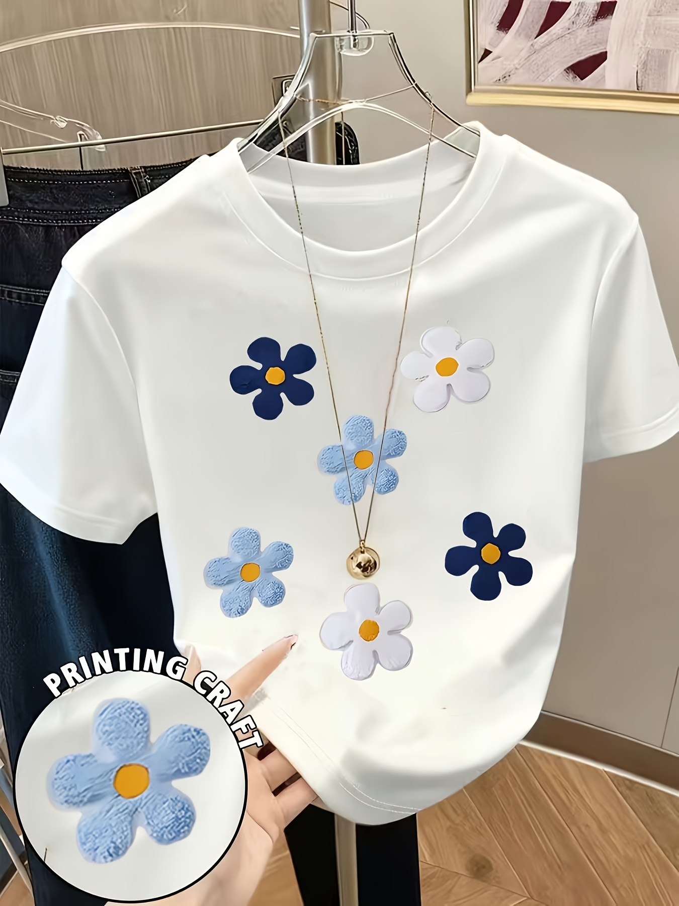 60507 womens t shirt spring and summer womens wear short sleeve breathable casual versatile short sleeve loose fit featuring artistic geometric pattern print   and restriction free fabric ideal for relaxed casual outfits