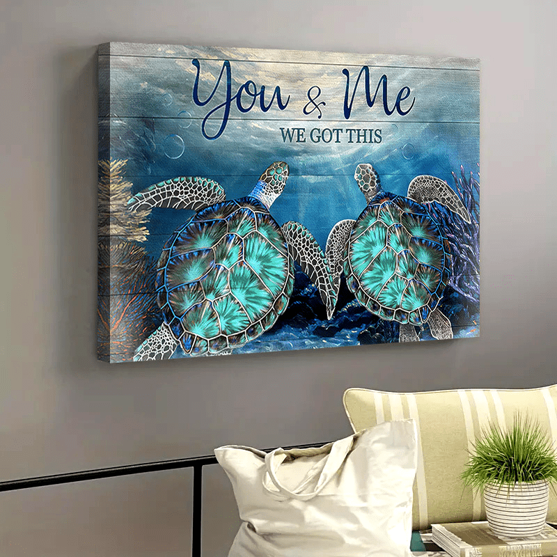 TEMU 1pc Framed Sea Turtle Wall Art - Turquoise Sea Turtle Painting Contemporary Modern Ocean Theme, Framed Wrapped Canvas For Indoor/outdoor,