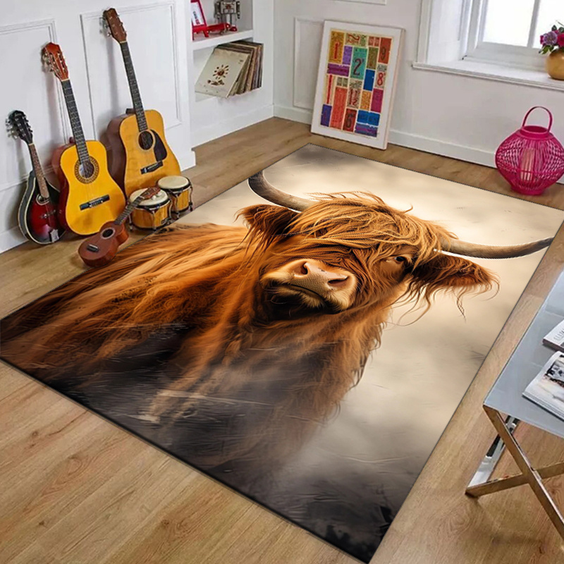 plush   area rug non slip machine washable 800g   velvet polyester floor mat for living room bedroom and home decor realistic animal print design cow decor 0