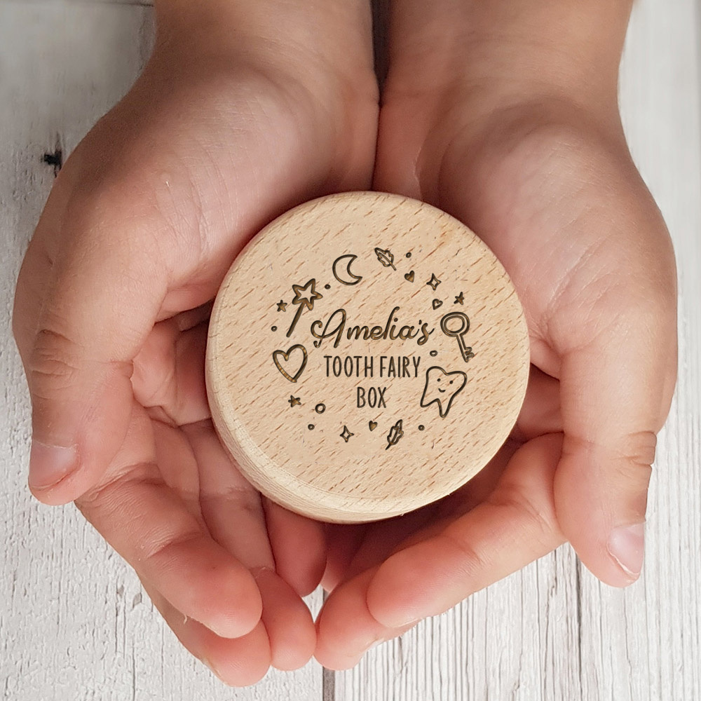 TEMU Personalized Name Tooth Box | Custom Engraved Wooden Keepsake With Cord Design, Natural Wooden Bath, Suitable For Children, Unique Tooth Or Hair