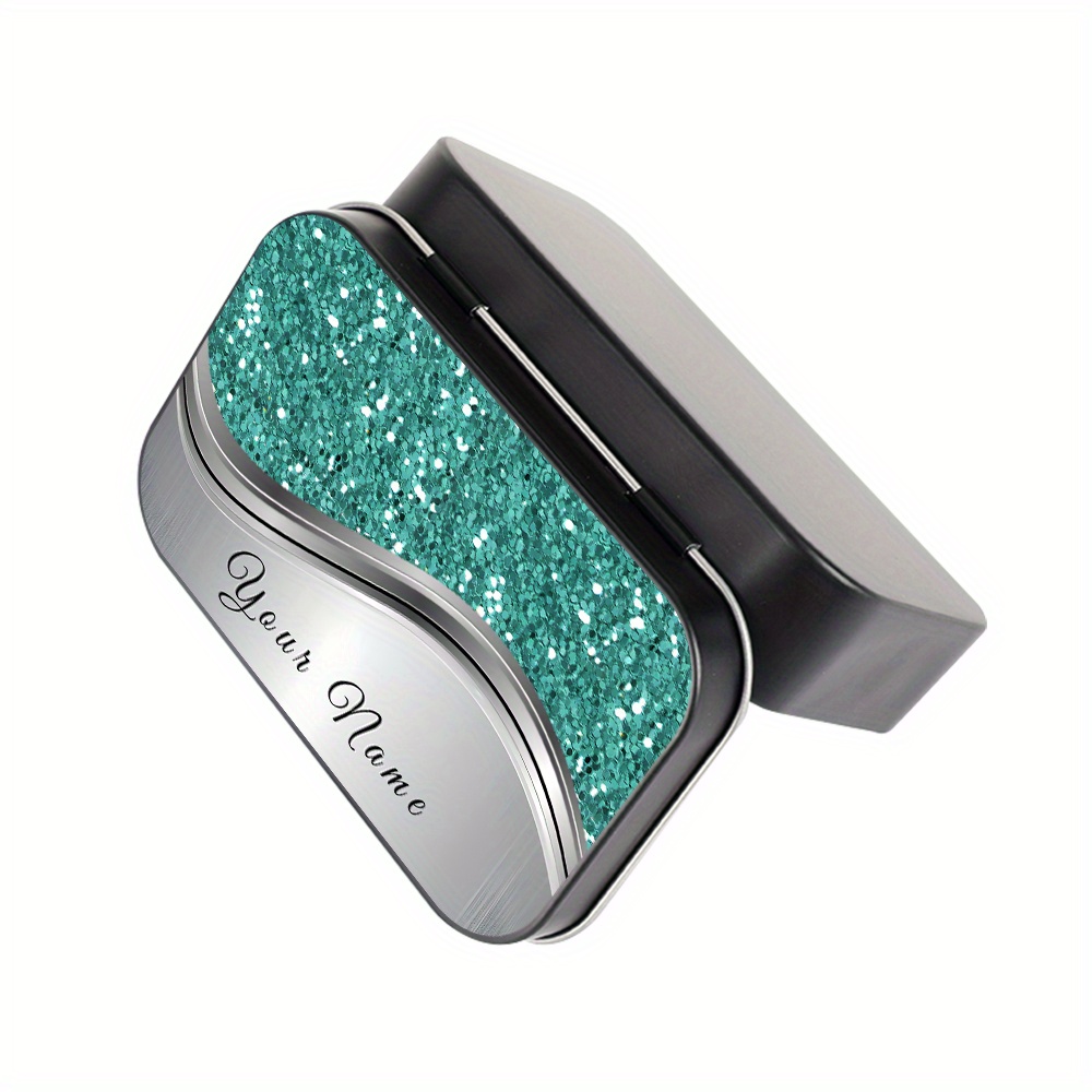 Personalized Glitter Name Text Metal Hinged Tin Box