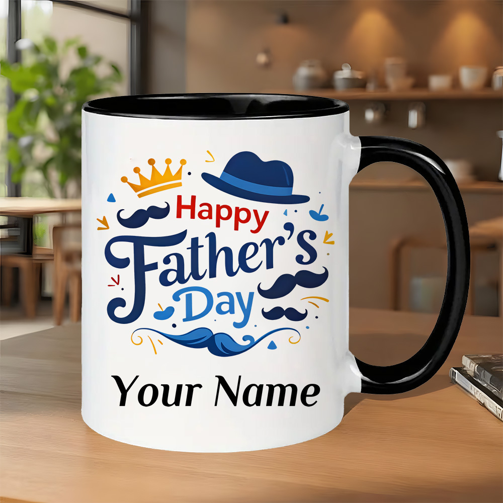 TEMU [ For Dad Gift] 1pc 'happy Father's Day' Hat And Mustache 11oz Ceramic Mug| Custom Dishwasher Safe, Great Father's Day Gift For Dad
