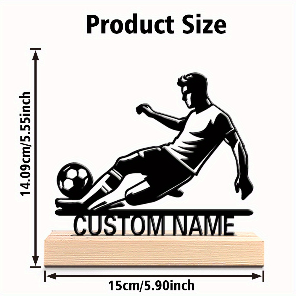 TEMU 1 statue en métal personnalisable de de football avec base en bois - Design Art Déco , parfait pour , ou cadeau sportif, décoration de salle de