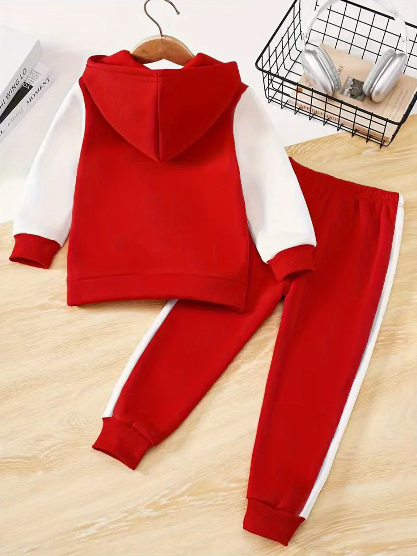 2pcs Cartoon Bow Girl Pattern Print Hooded Jacket and Sweatpants Set