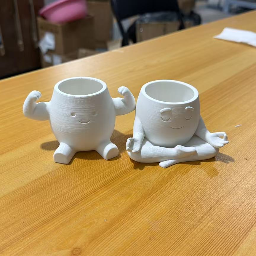 TEMU 2pcs 3d Printed Meditation Planter And Bicep Planter - Flower Vase For Home, Office, Or Study, Cute Green Plant Container, Indoor Desktop Small