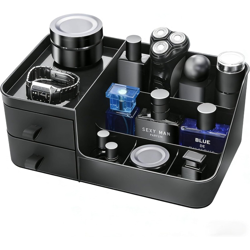TEMU Storage Box, Men's Cologne Organizer Rack, Countertop Storage Box With Drawers, Suitable For Cologne, Deodorant, Beard Care, Shaving Cream,