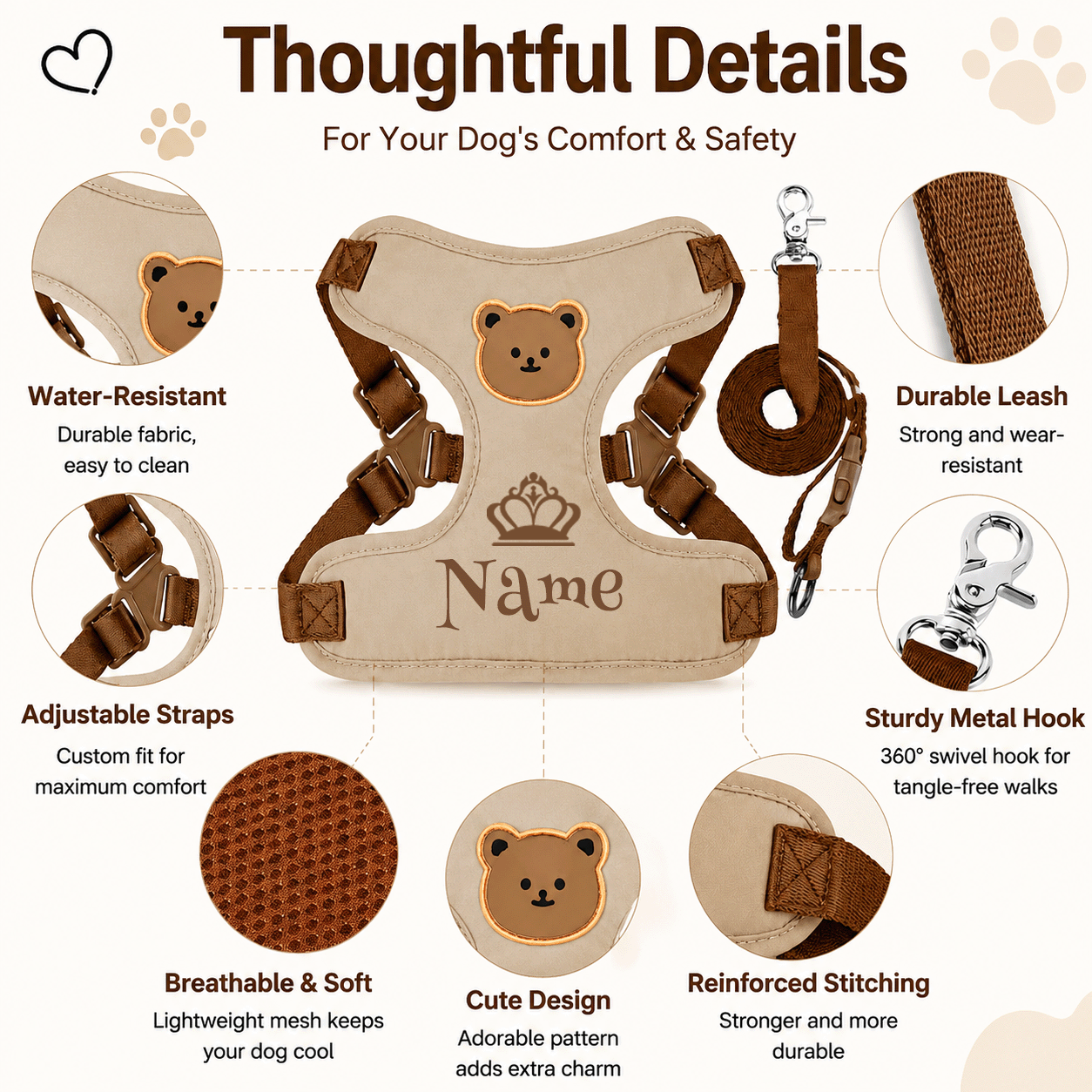 Personalized Name Pet Harness and Leash System for Small Pets