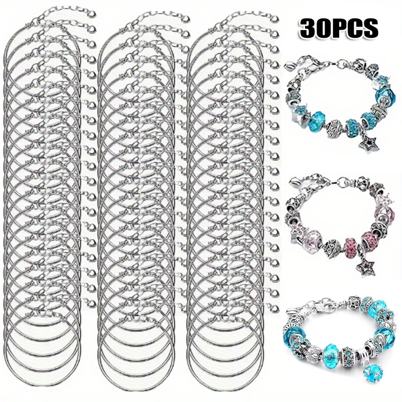 

30pcs Adjustable Snake Chain Bracelet, Diy Beads Pendant Bracelet With Heart Shape Extender Chain For Jewelry Making