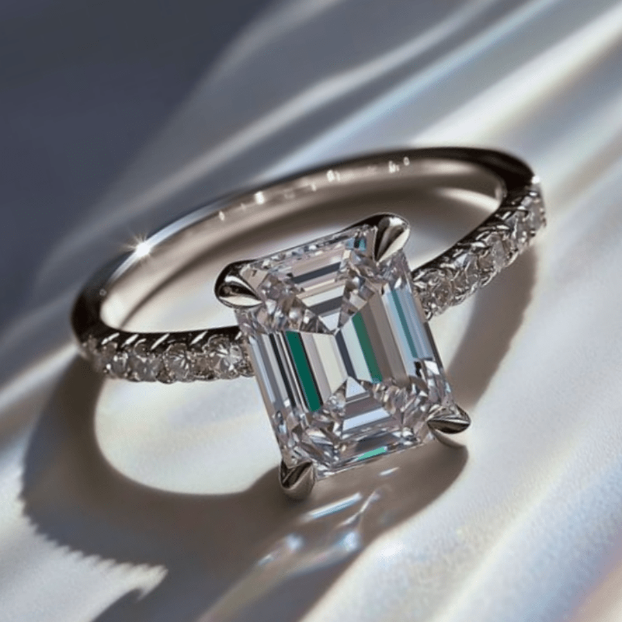 Water Resistant Square Zirconia Promise Ring Set for Engagement & Wedding