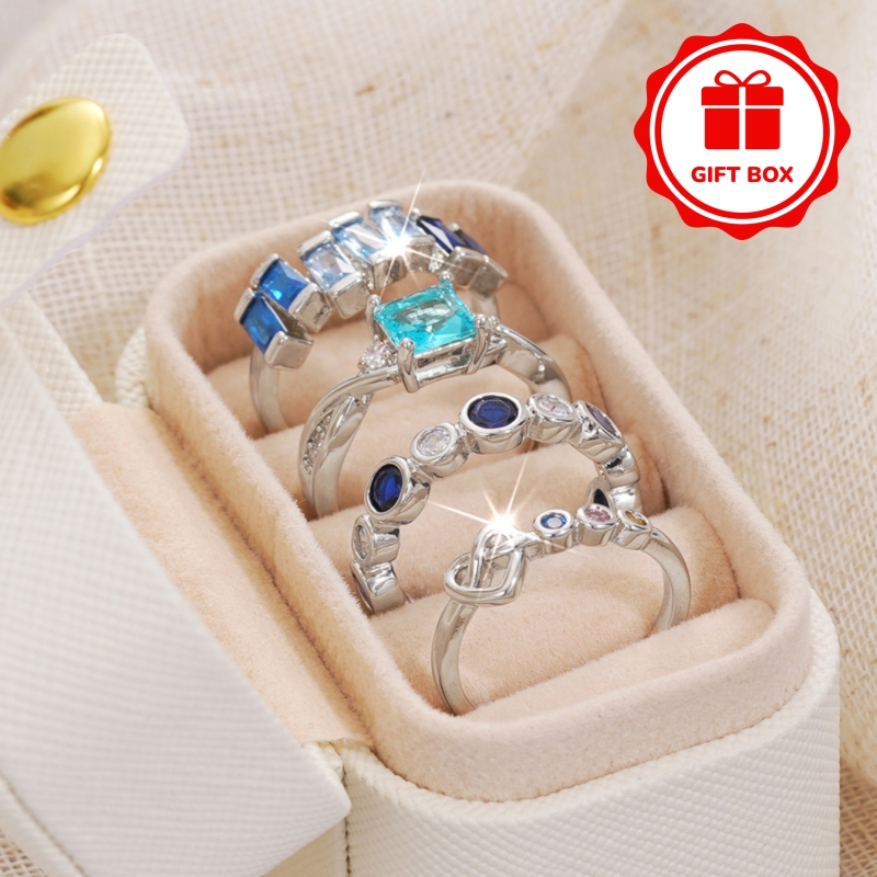 4pc Elegant Multi-Color Synthetic Zirconia Stackable Ring Set