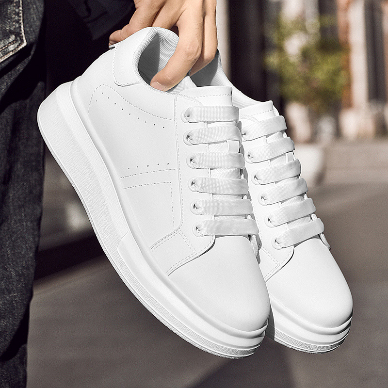TEMU Lg68005 Platform Casual Sneakers, White Lace-up Trendy Sneakers