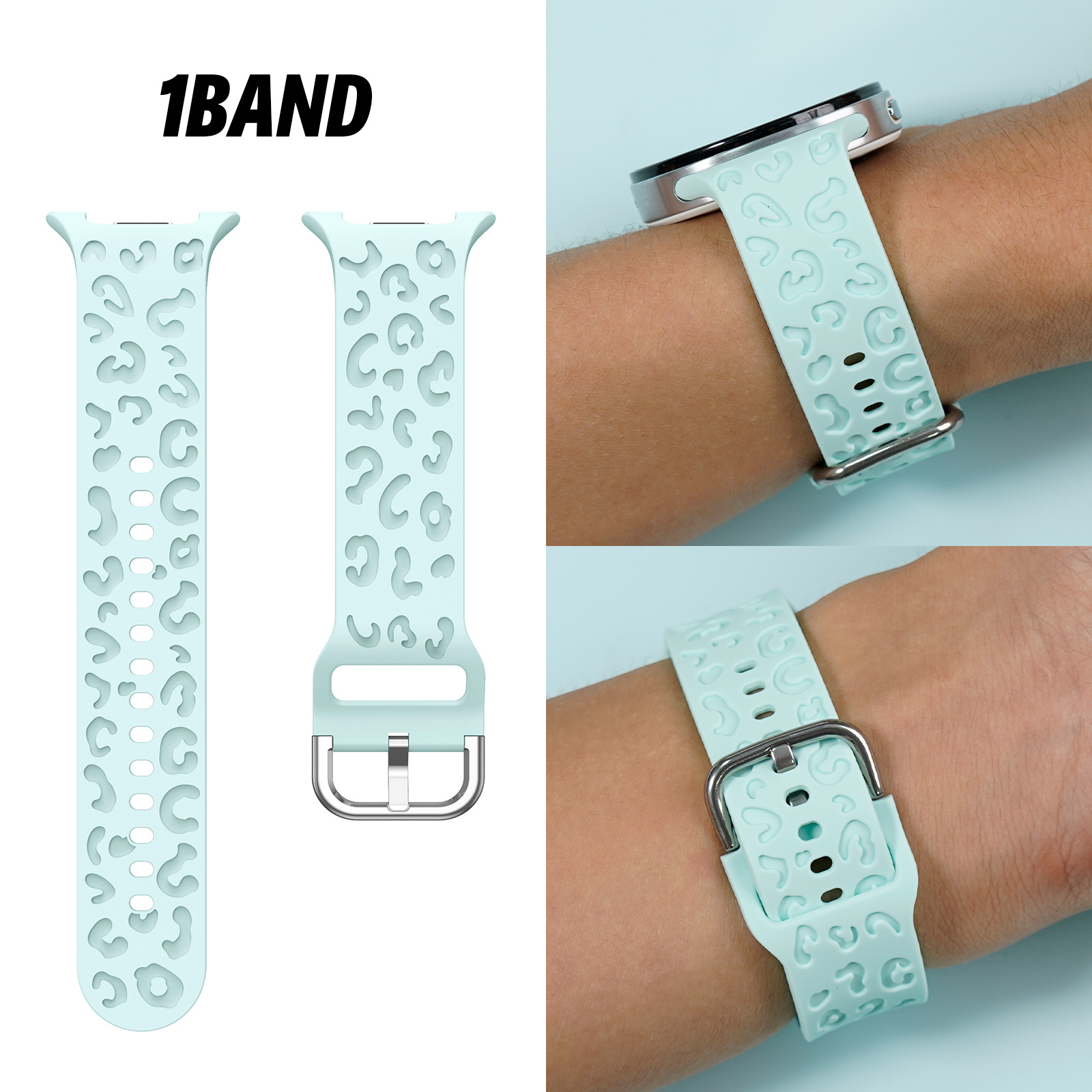 Image of Suitable For Watch 8/9 Classic (40/44/46mm) Leopard Carved Silicone Sports Strap, , Breathable And Sweat-proof, Business Fashion