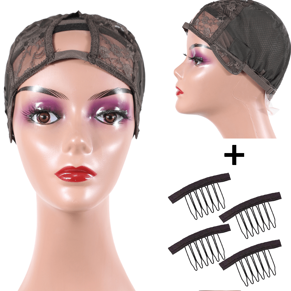 TEMU A Flexible V-shaped Wig Cap Accompanied By A Set Of 4 Wig Combs, Featuring An Elastic Mesh Base For A Secure And Breathable Fit. - Accessory